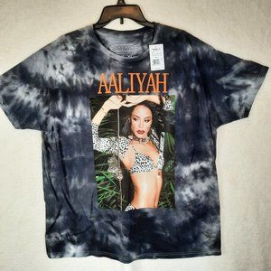 AALIYAH Gray/Black Photo Tie Dye Wash Tee Shirt Official NEW Size Mens XL